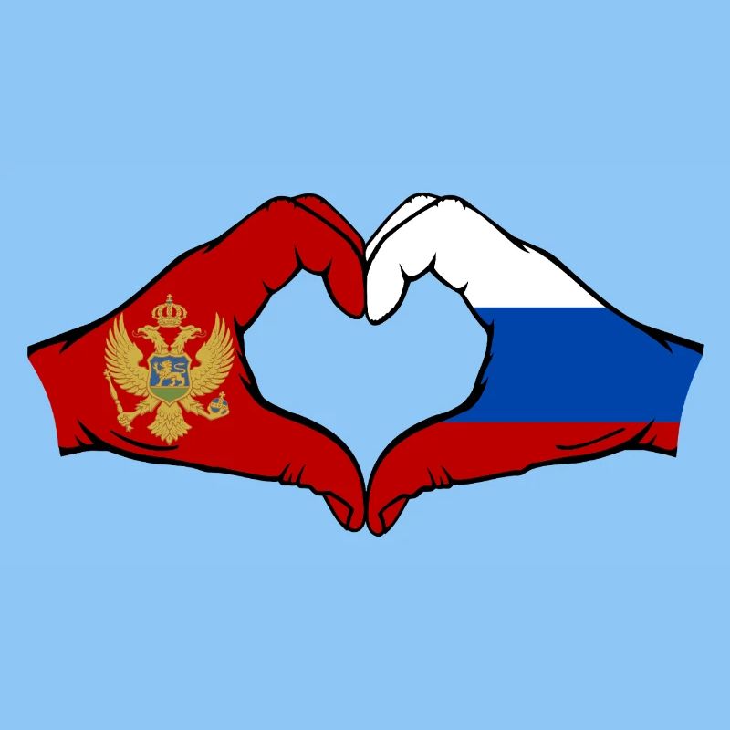 Monténégro Russie Drapeau Mains Coeur Forme