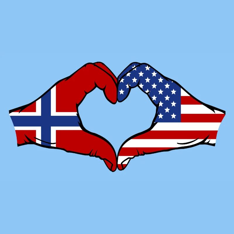 Norvège États-Unis Drapeau Main Coeur Forme