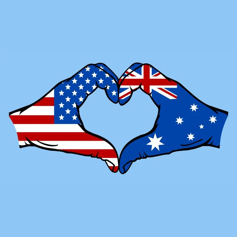États-Unis, Australie, drapeau, main, forme de coeur