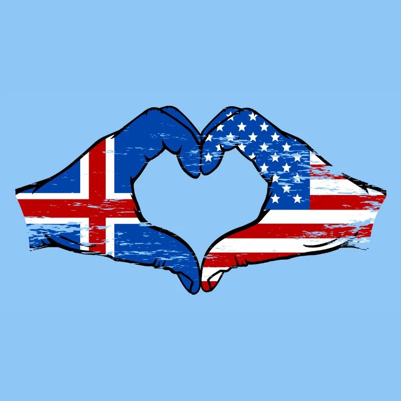 Islande USA Drapeau Main Coeur Forme