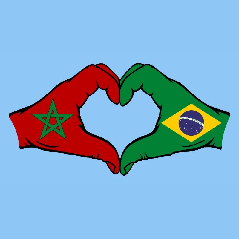 Maroc Brésil Drapeau Mains Coeur Forme