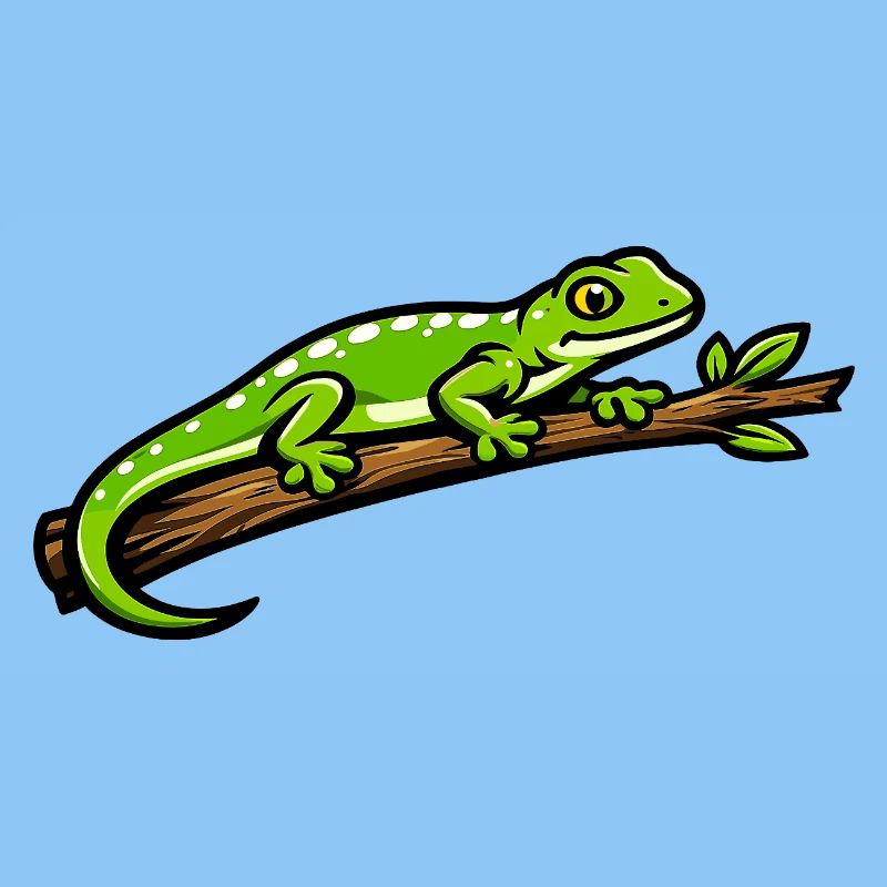 Gecko vert sur branche – illustration éclatante