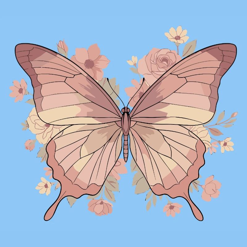 Papillon rose avec des fleurs