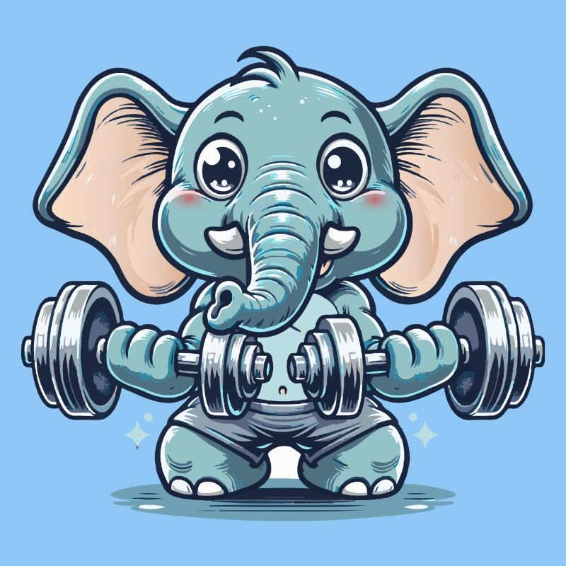 Éléphant de dessin animé mignon faisant de la musculation