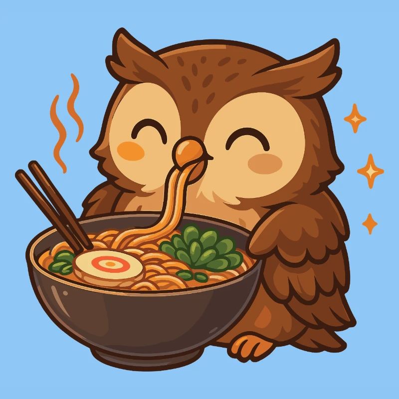 Eule mit Nudeln Ramen kawaii Eule