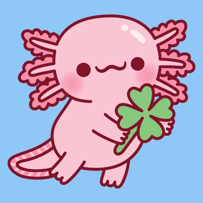 Cute Axolotl With Lucky Four Leaf Clover