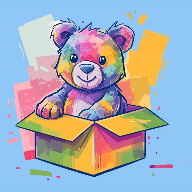 Regenbogenbär im Karton