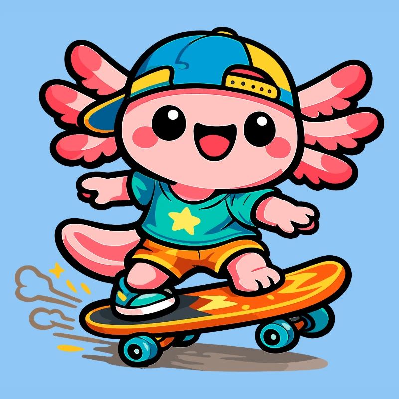 Kawaii Wing Skateboarder Axolotl