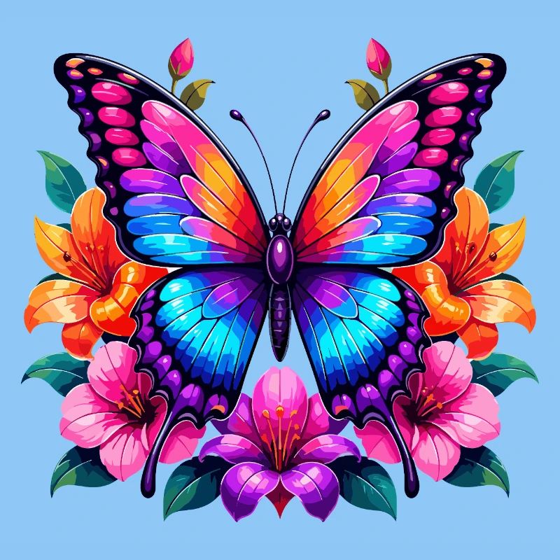 Papillon coloré avec des fleurs