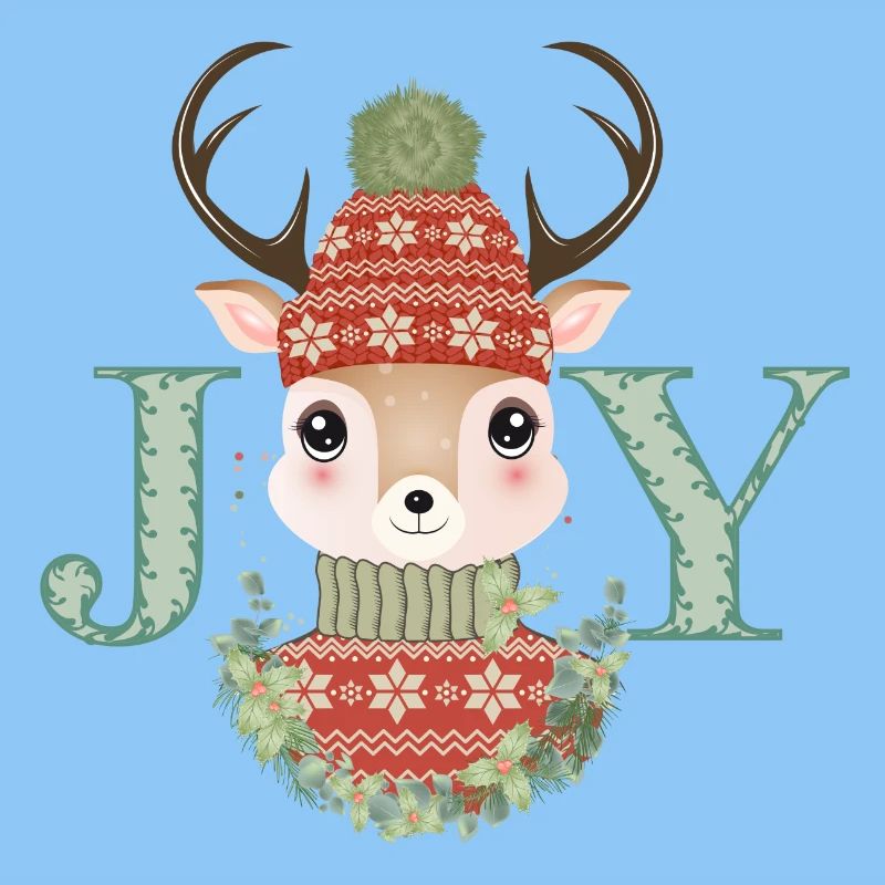 cerf mignon avec pull et bonnet pompon Joy