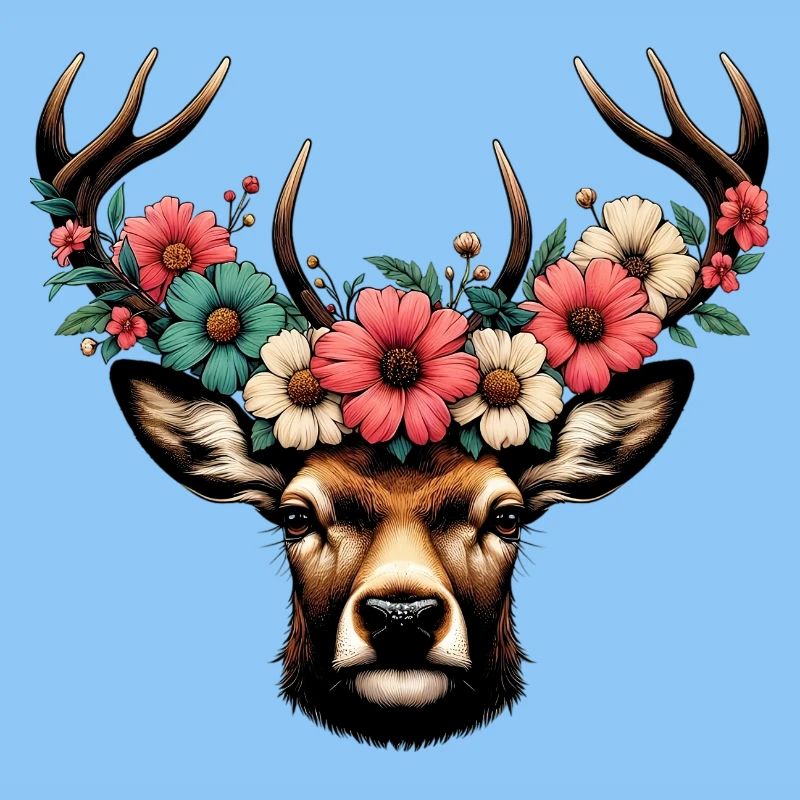 Hirsch mit Blumen