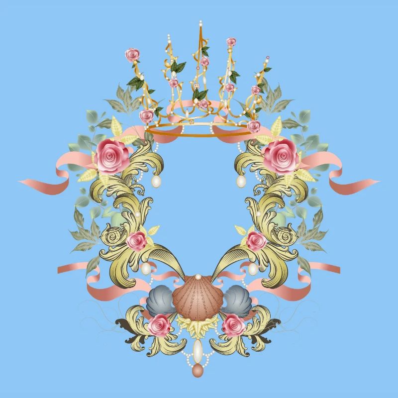 Baroque frame with crown, roses & shell ornament
