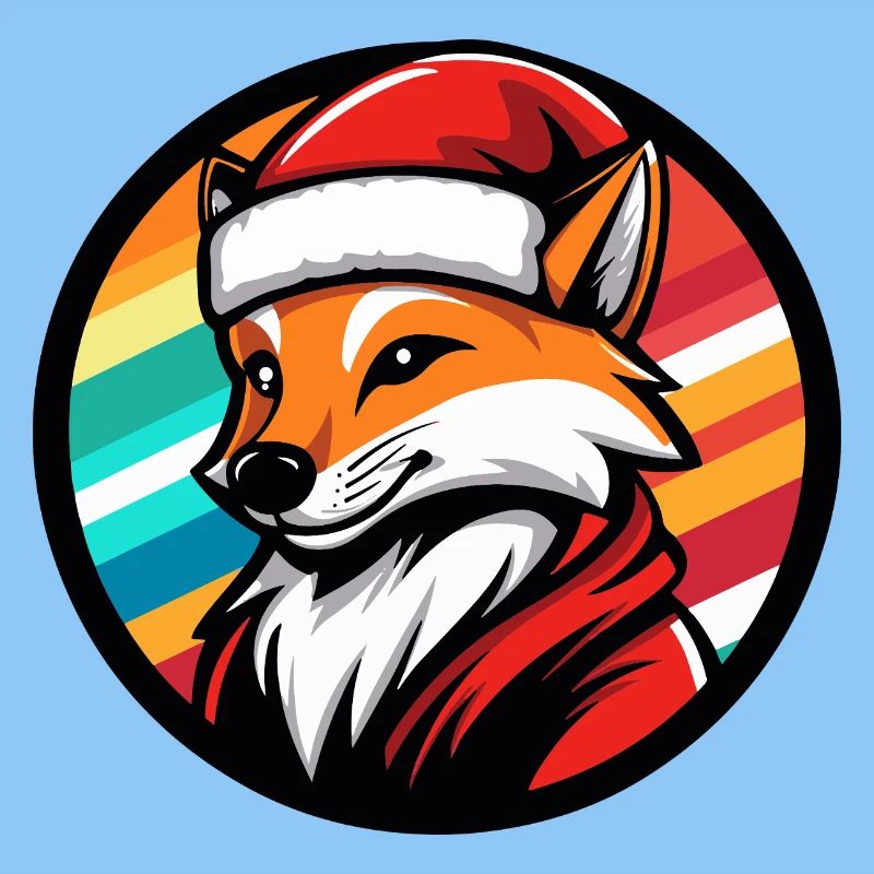 Fuchs im Santa-Look mit Regenbogen