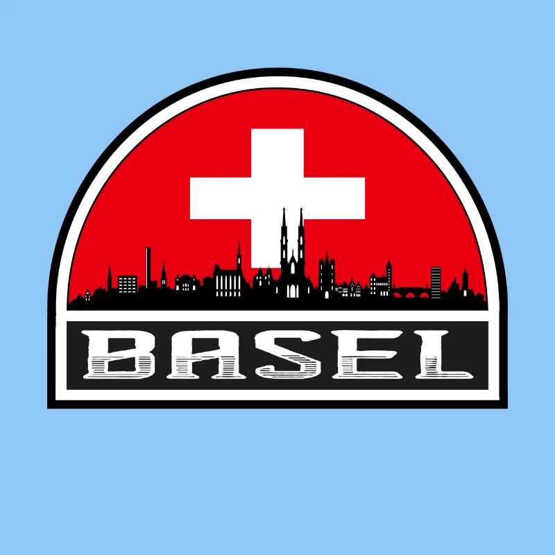 Basel Schweiz Skyline Silhouette Schweizer Flagge Tr