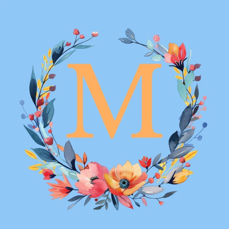 M Monogram, Flower Wreath, Personalizable