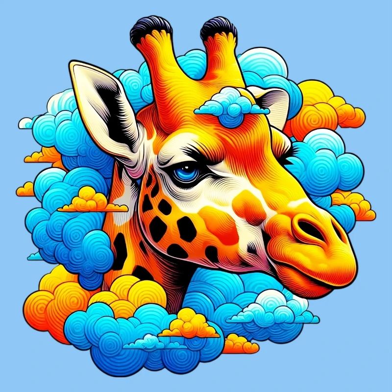 Giraffe with head in cloud clouds