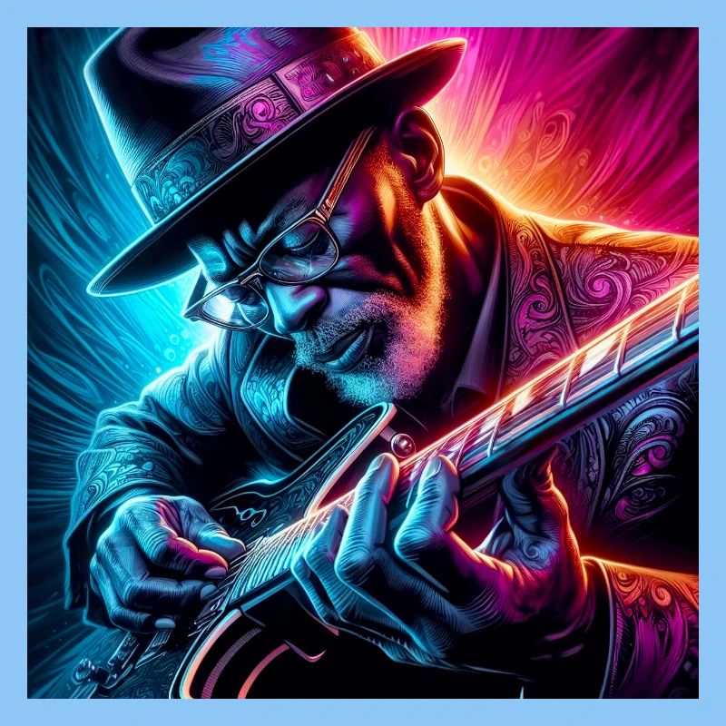 Retro Neon Effekte Gitarrist