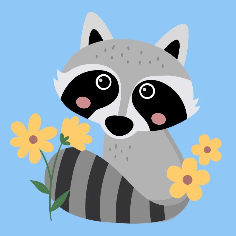 Petit raton laveur avec des fleurs