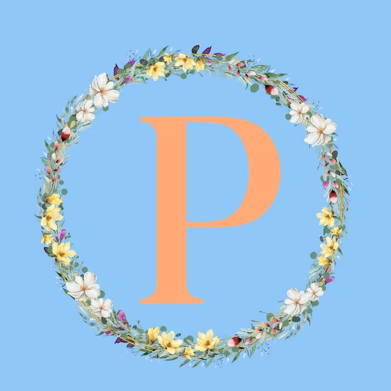 P Monogram, Couronne de fleurs, Personnalisable