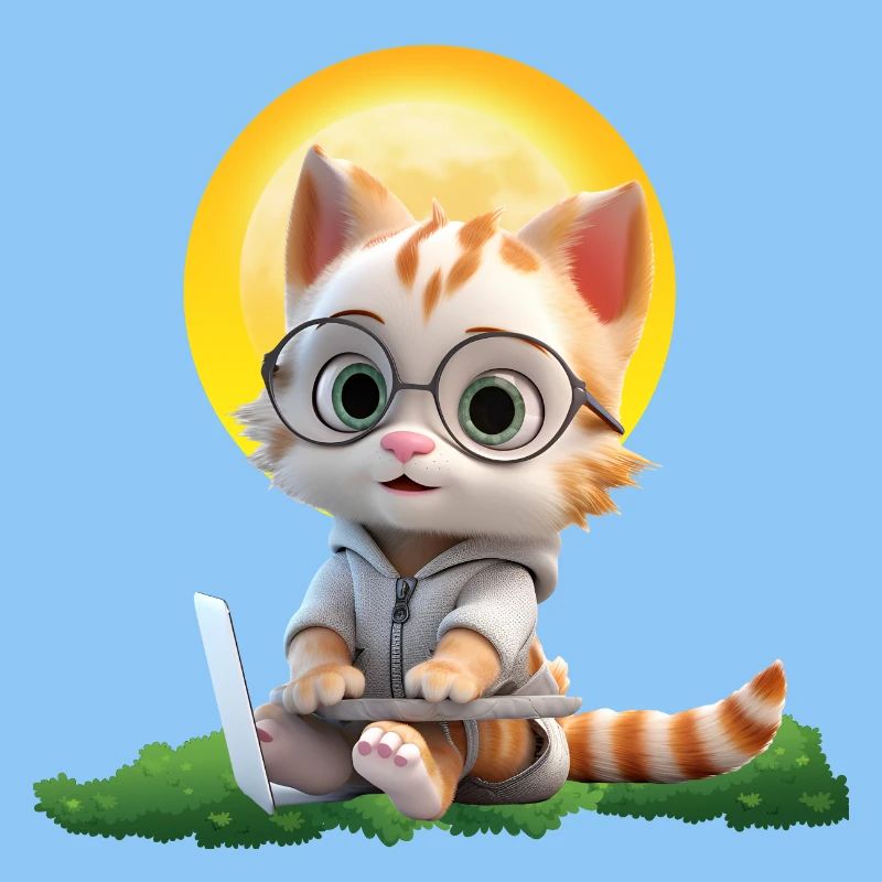 Smart Cat Sun Coder: Kitten Laptop Art Print