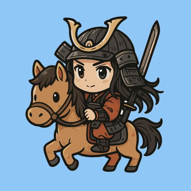 Mignon Manga Chibi Samouraï Monter À Cheval