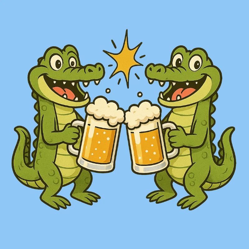 Lachende Krokodile mit Bier