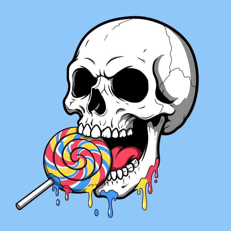 Skull Biting Colorful Candy