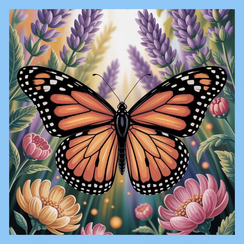 Papillon monarque vibrant Amidlavender fleurit