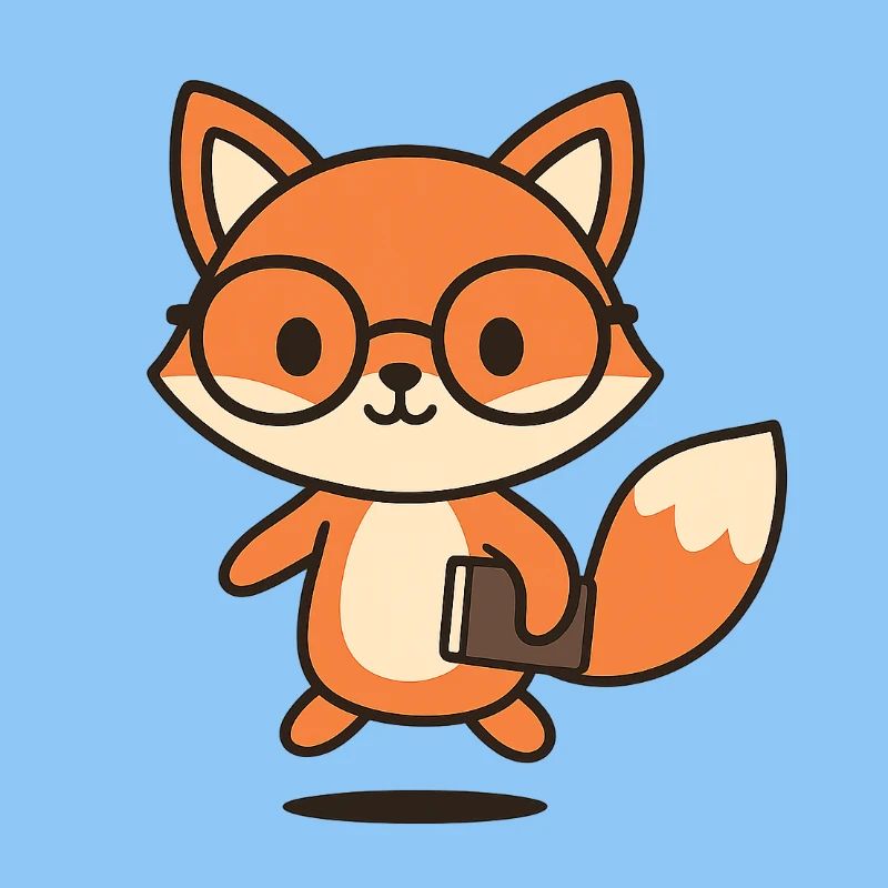 Cute smart fox guy with glasses and book