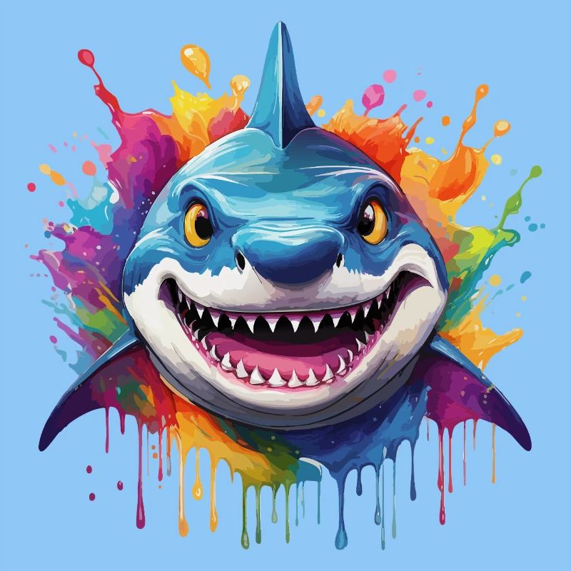 Colorful shark with paint splashes