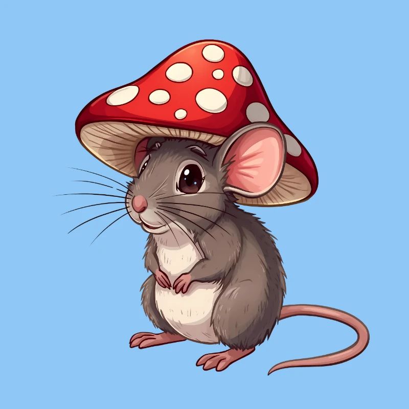 Little Mouse with Toadstool Hat Cute Forest Motif