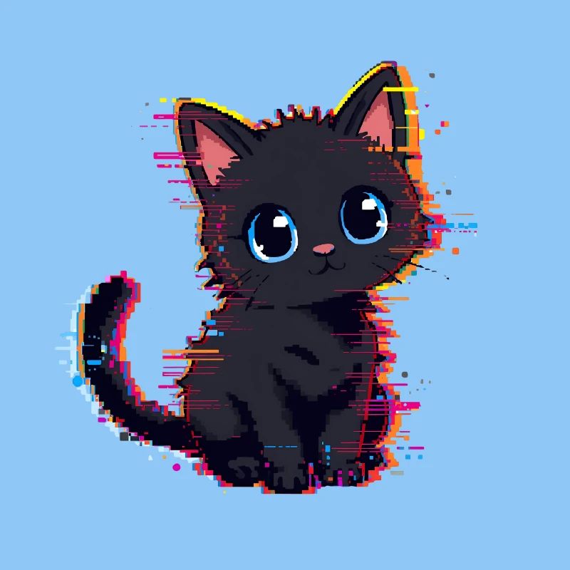 Neon Glitch Noir Chat Mignon