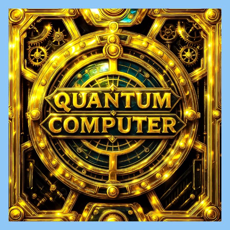 Golden Quantum Computer Emblem