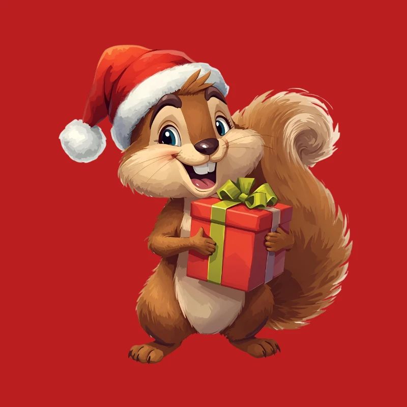 Weihnachts-Eichhörnchen mit Geschenk