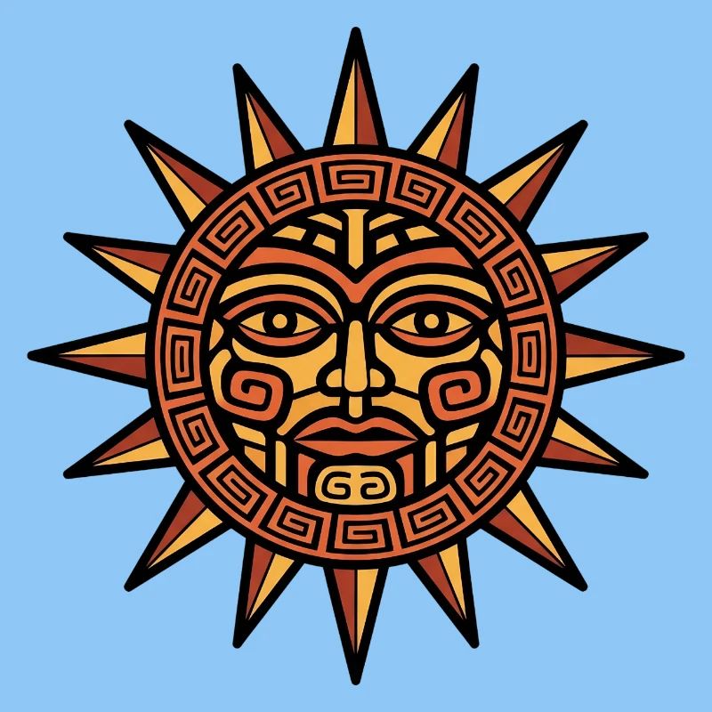 Aztec Sun Face Geometric Emblem