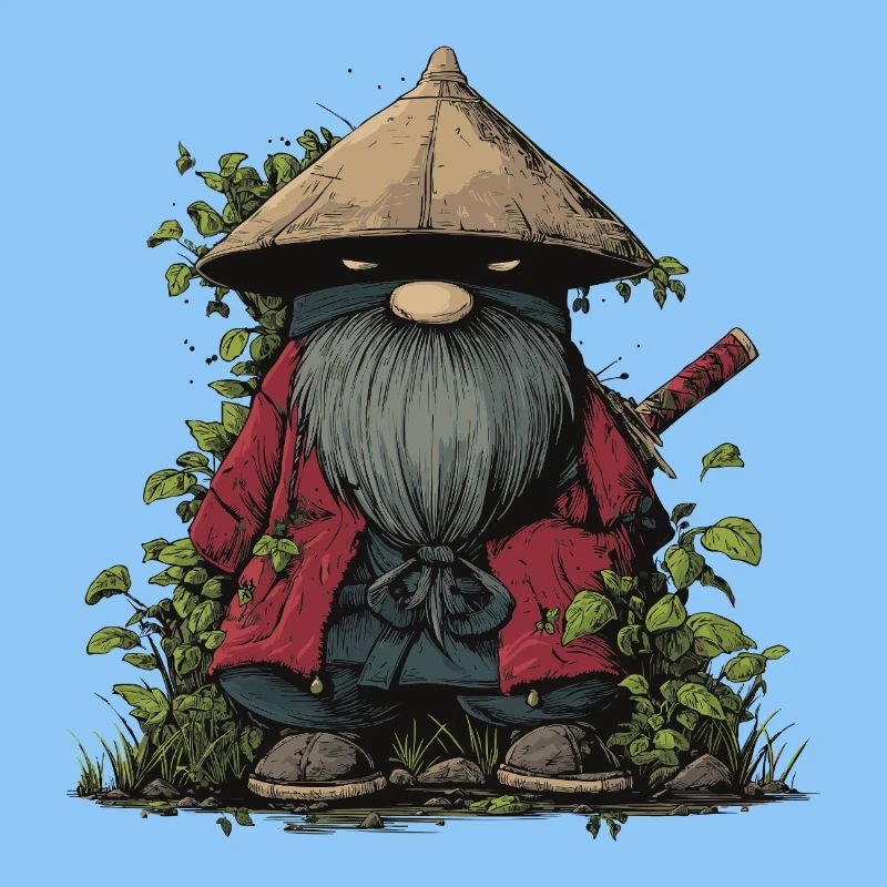 Lustiger Ninja-Gartenzwerg mit Schwert