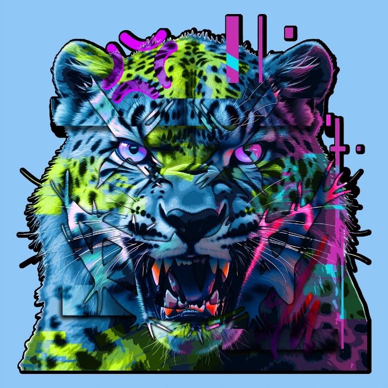 Techno Neon Leopard – Glitchcore Art