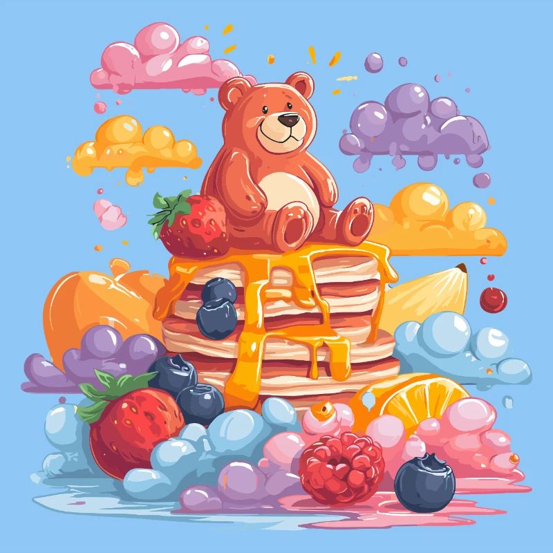 Cuddly bear on pancakes