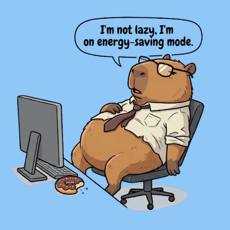 Energy-saving Capybara beaver at the workplace