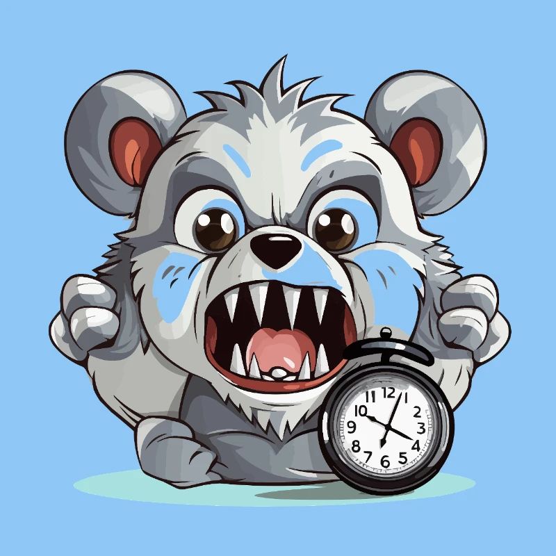 Aggressive panda with alarm clock
