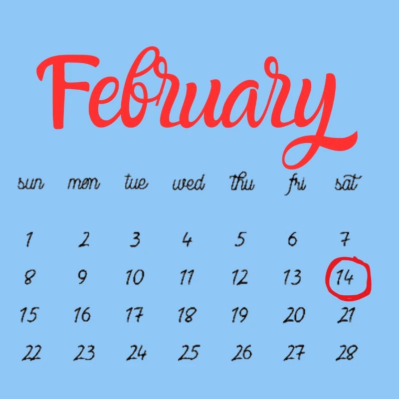 Februar Kalender im Rote Script -Valentine's  Day