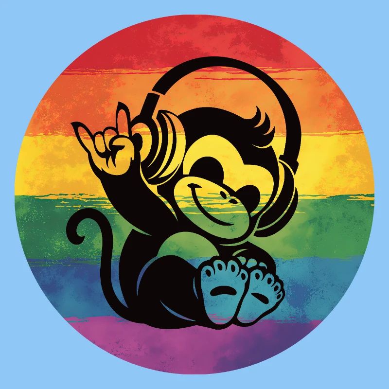 Regenbogen Affe – Kopfhörer Rockhandzeichen