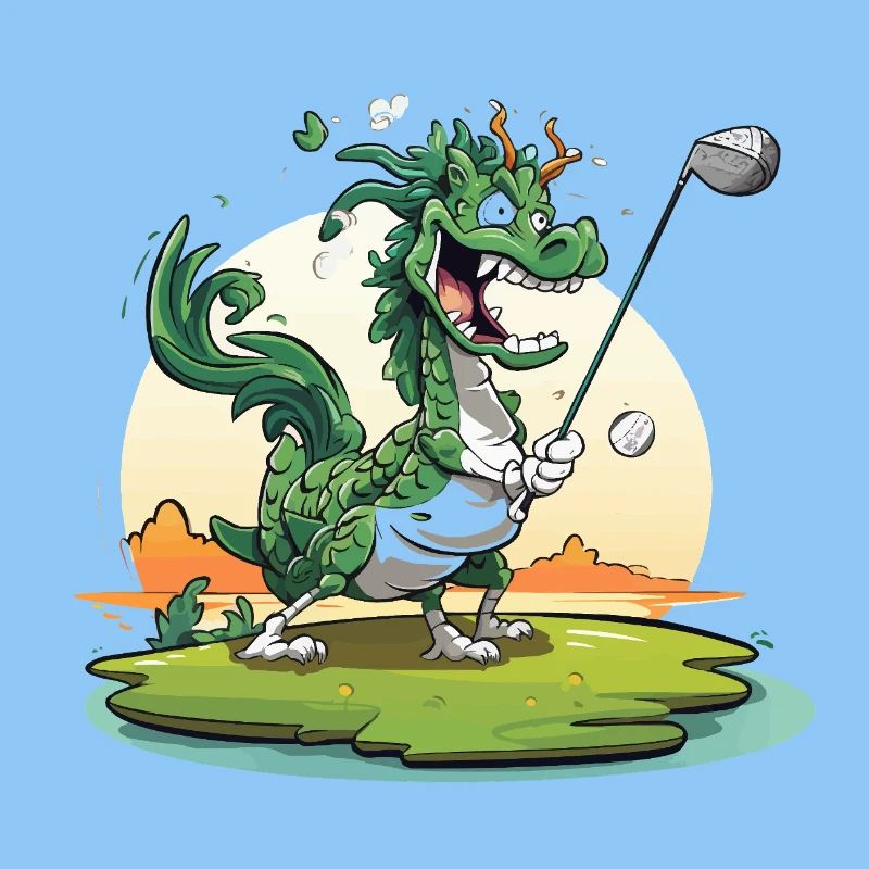 Golfender Drache am Tee