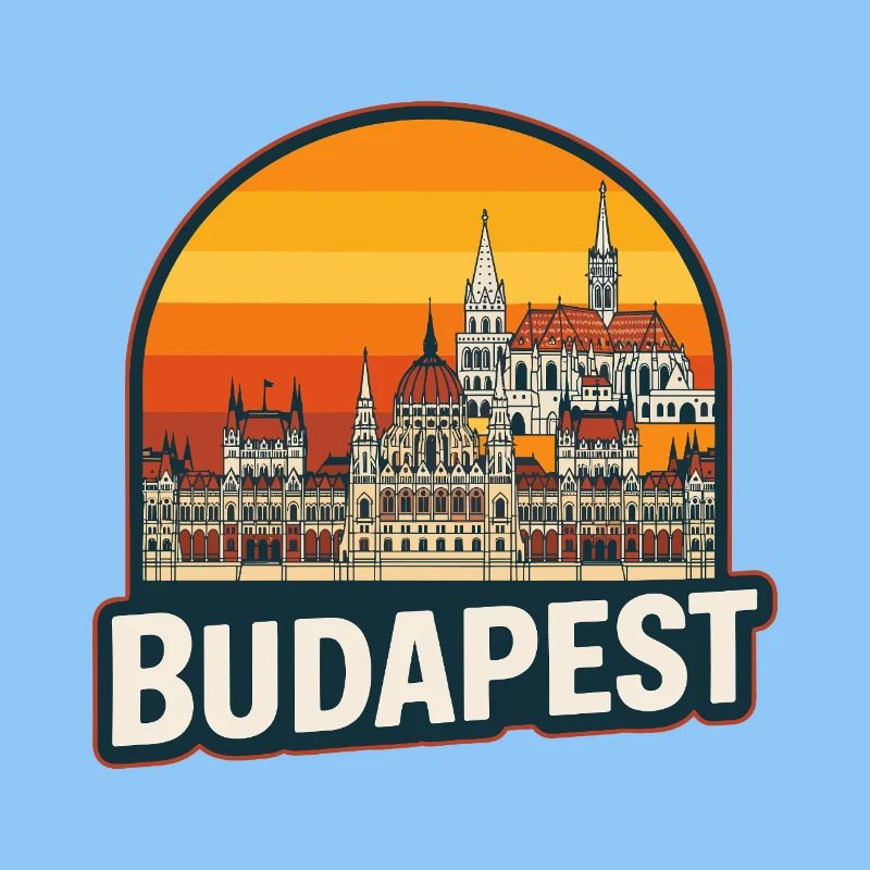 Budapest-Ungarn Retro-Sonnenuntergangs-Skyline-Design