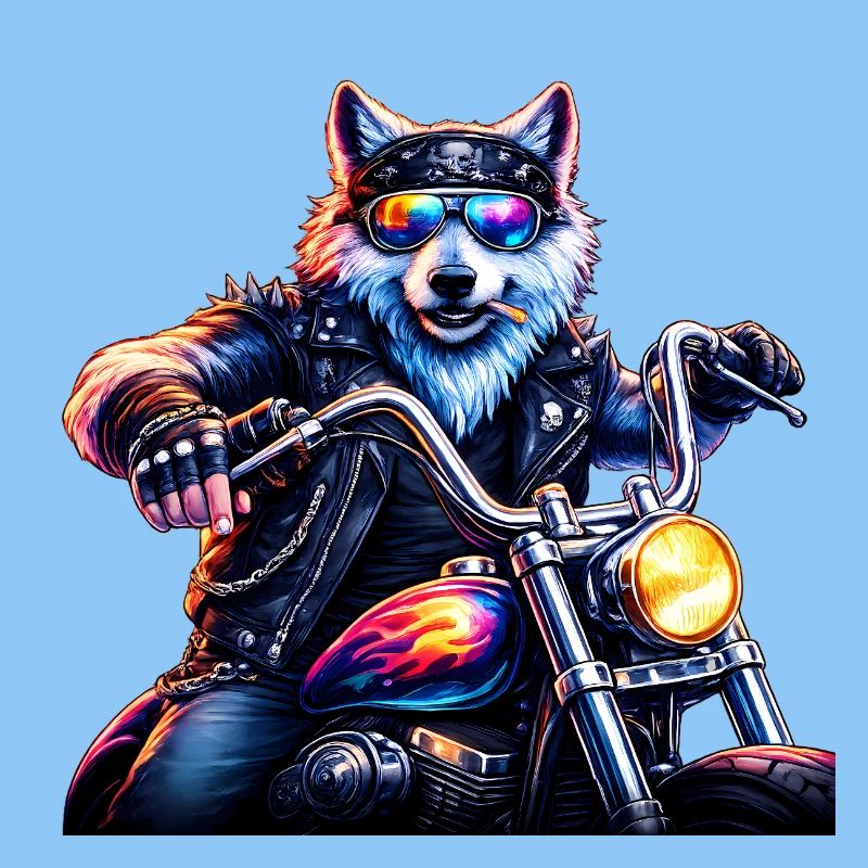 Neon Biker Wolf Motorcycle Animal
