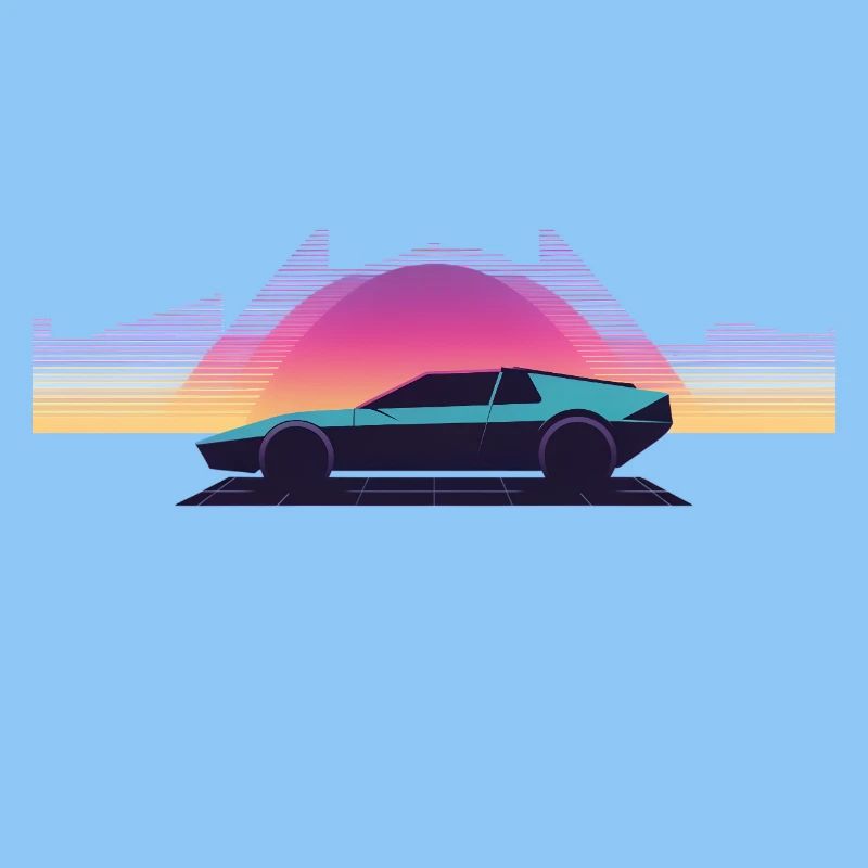 Synthwave Auto Outrun Grid Sunset 80s