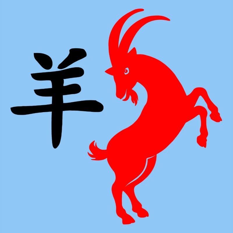 Chinesische Schrift mit roter Ziege