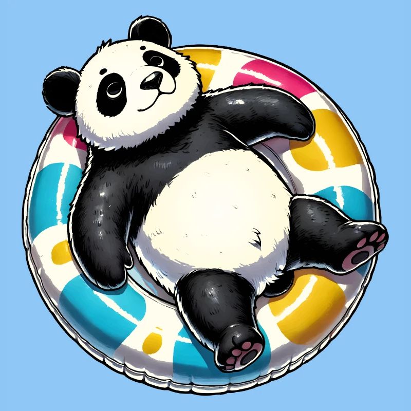 A relaxed panda on a swimming ring
