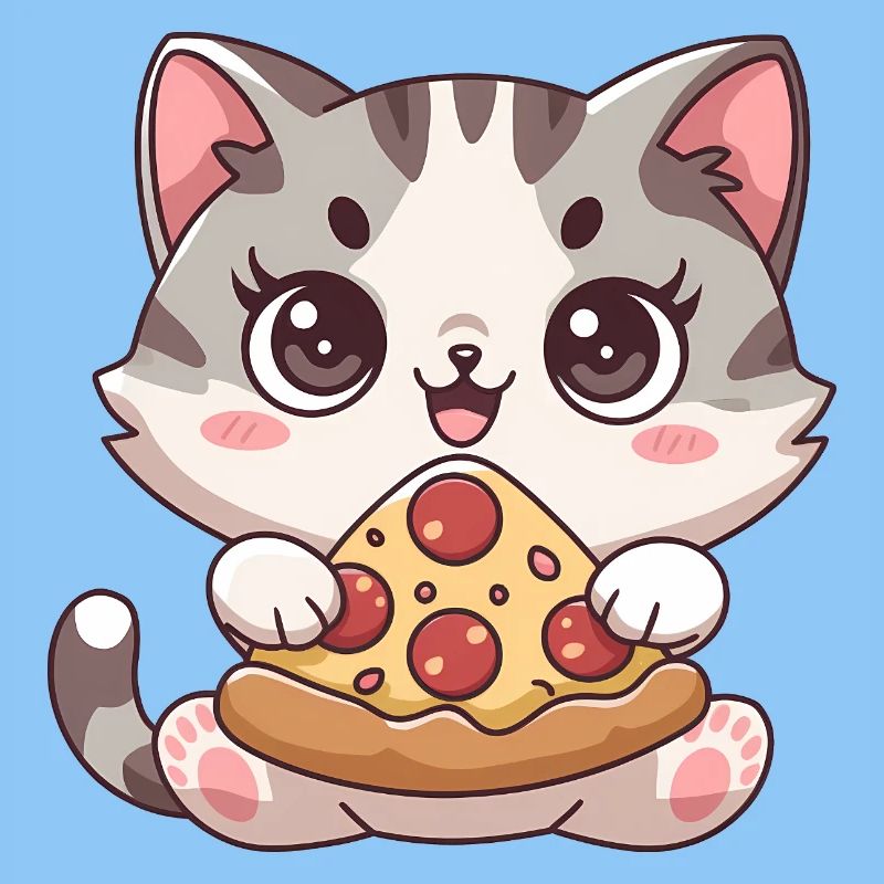 Chat mignon mangeant une pizza