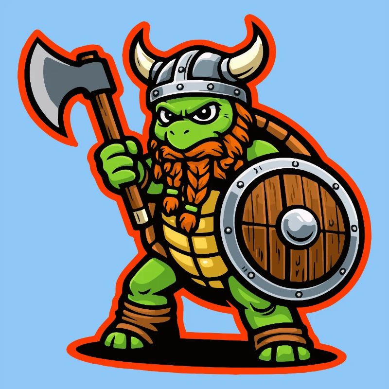 Wikinger-Schildkröte-Krieger-Axt-Schild-Maskottchen
